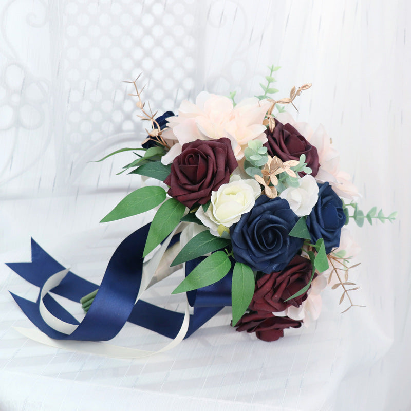 Bridal Bouquet in Sapphire Blue & Claret Hemisphere for Wedding Party Proposal - KetieStory