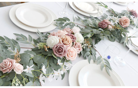 Table Flower Garland in Pink Rose Sage for Wedding Party Proposal Decor - KetieStory