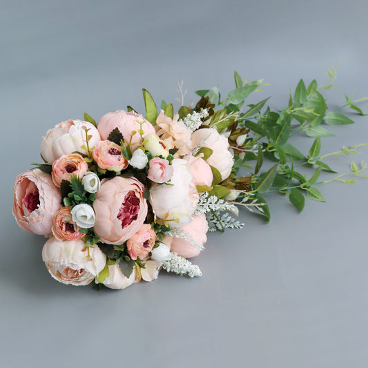 Cascade Bridal Bouquet in Champagne Peony for Wedding Party Proposal - KetieStory