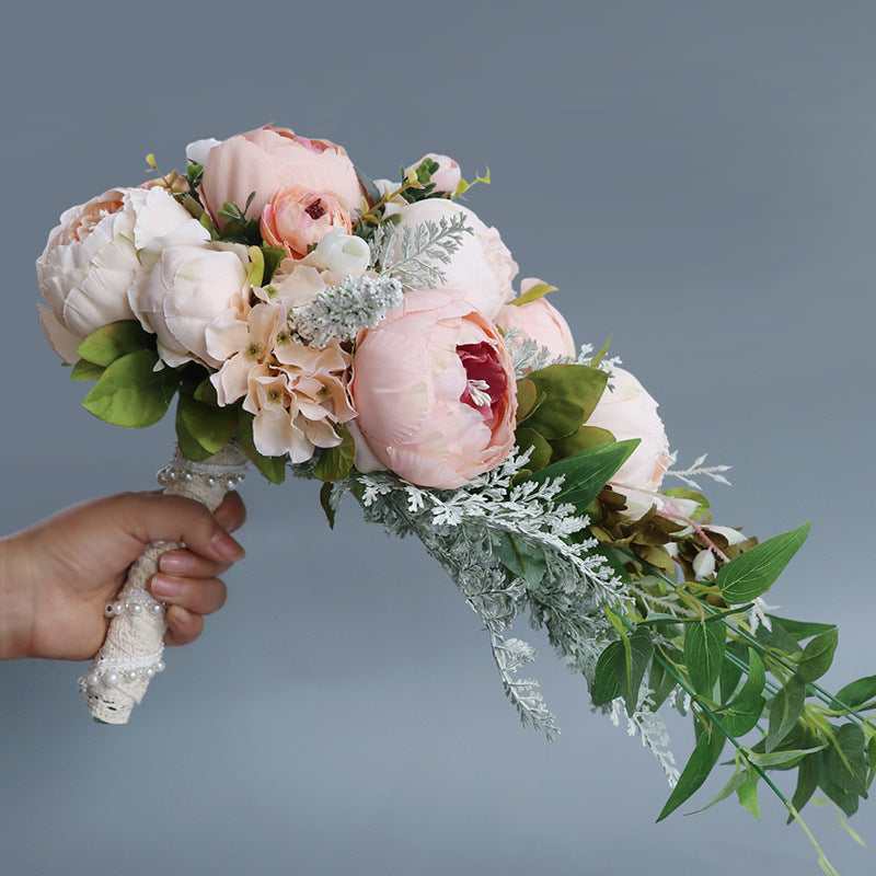 Cascade Bridal Bouquet in Champagne Peony for Wedding Party Proposal - KetieStory