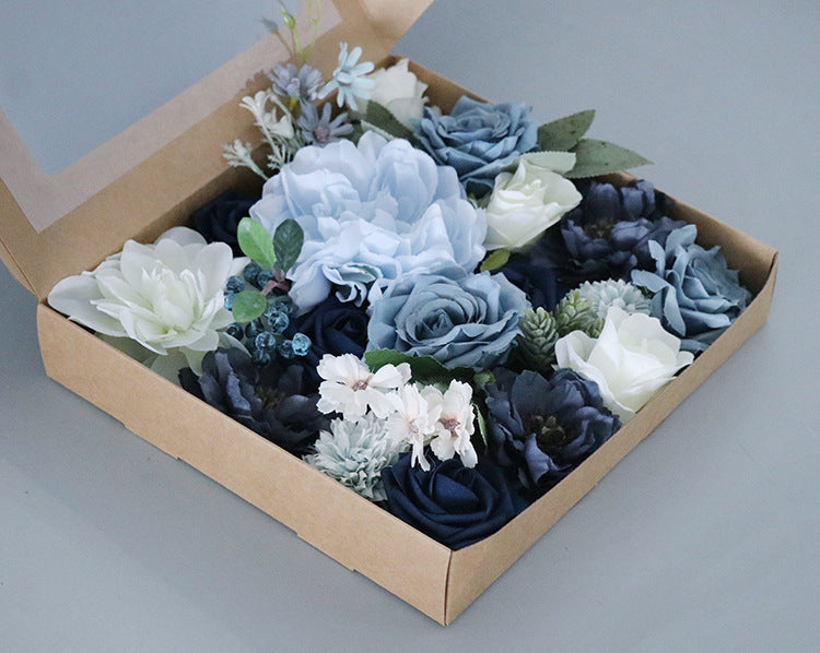 Flower Box Mixed Blue Silk Flower for Wedding Party Decor Proposal - KetieStory