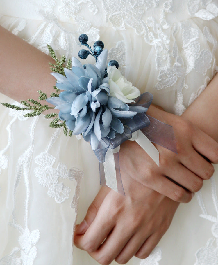 Wrist Flowers Blue for Wedding Party Proposal Decor - KetieStory