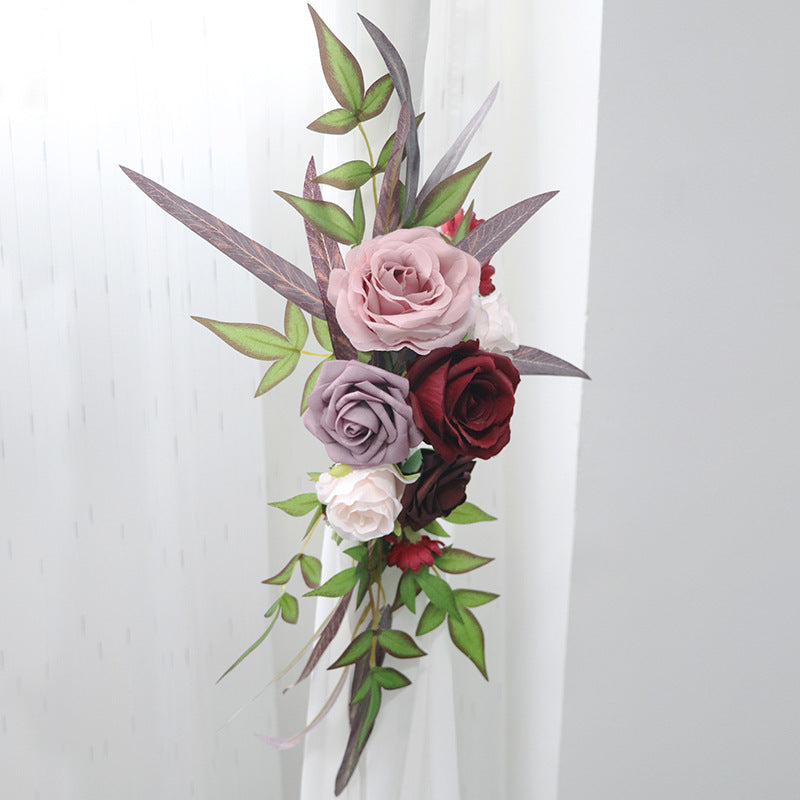 Wedding Arch Flowers Decor with Bean Paste Claret - KetieStory