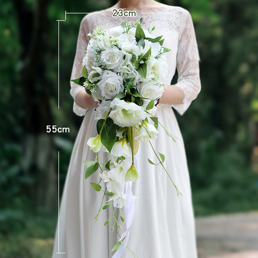 Cascade Bridal Bouquet in White for Wedding Party Proposal - KetieStory
