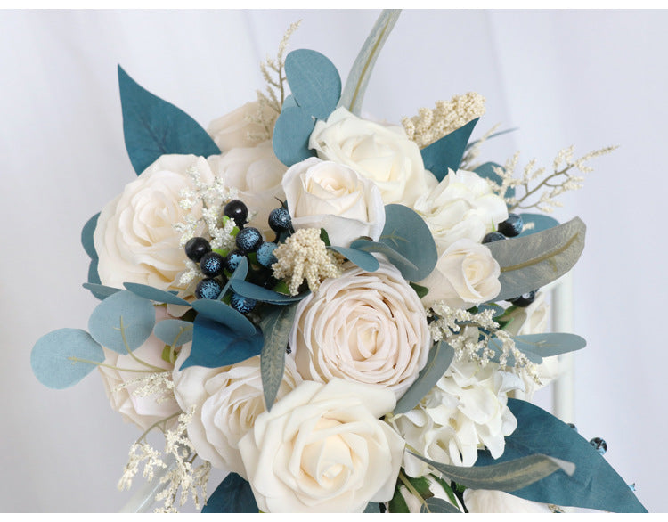 Cascade Bridal Bouquet Blue Champagne Rose for Wedding Party Proposal - KetieStory