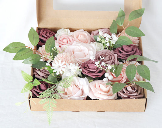 Flower Box Pink Purple Silk Flower for Wedding Party Decor Proposal - KetieStory