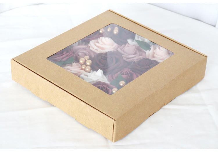 Dark Purple Pink Roses Flower Box Silk Flower for Wedding Party Decor Proposal - KetieStory