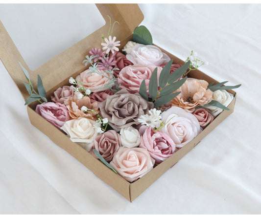 Flower Box Pink Champagne Silk Flower for Wedding Party Decor Proposal - KetieStory