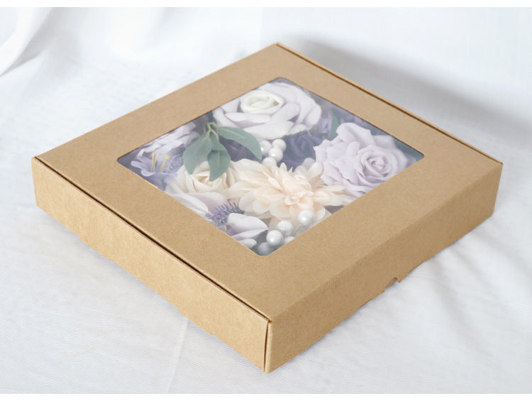 Champagne Purple Roses Flower Box Silk Flower for Wedding Party Decor Proposal - KetieStory