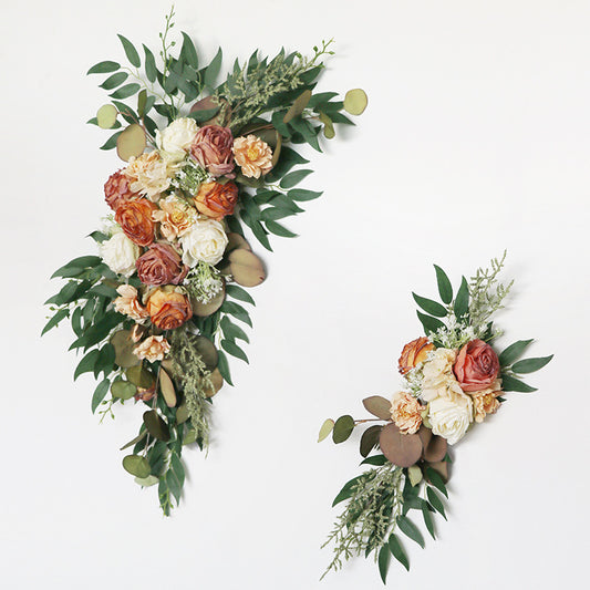 Wedding Arch Flowers Decor with Champagne Orange Burnt Roses - KetieStory