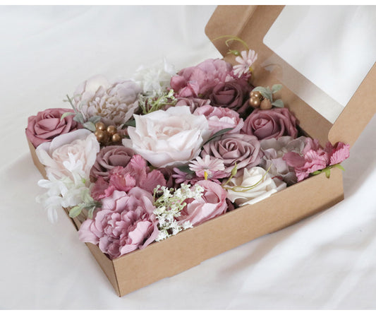 Purple Pink Roses Flower Box Silk Flower for Wedding Party Decor Proposal - KetieStory