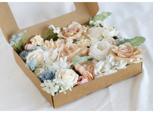 Champagne White Roses Flower Box Silk Flower for Wedding Party Decor Proposal - KetieStory