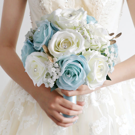 Bridal Bouquet in Mixed White Blue for Wedding Party Proposal - KetieStory
