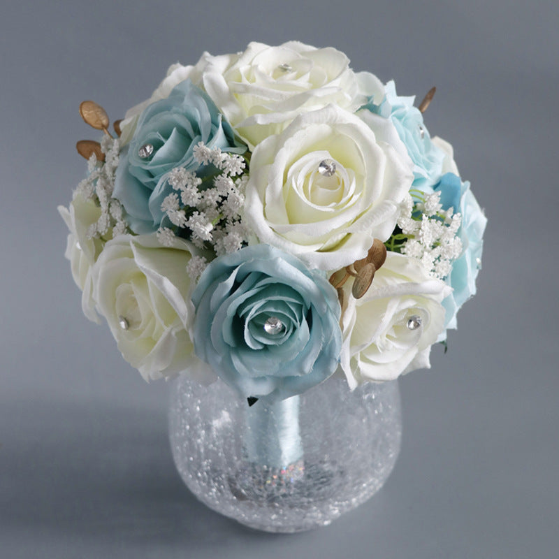 Bridal Bouquet in Mixed White Blue for Wedding Party Proposal - KetieStory