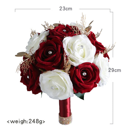 Free Form Bridal Bouquet in Mixed White-Claret Red Roses - KetieStory