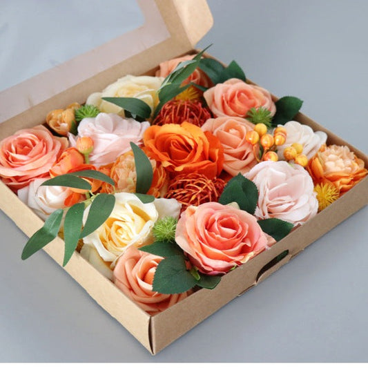 Flower Box Orange Roses Silk Flower for Wedding Party Decor Proposal - KetieStory