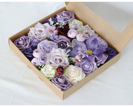 Flower Box Purple Roses Silk Flower for Wedding Party Decor Proposal - KetieStory