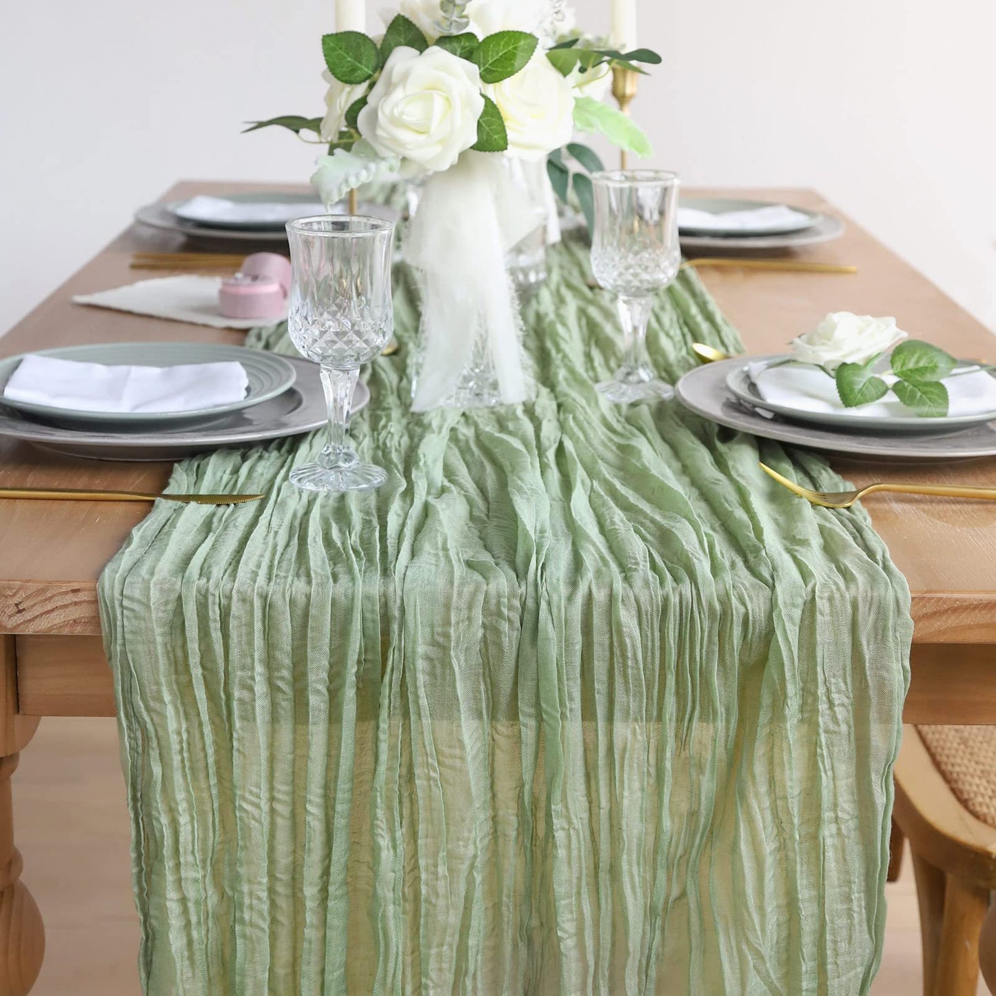 Tablecloths and Linens with Light Green Curtains for Weeding Parties Ceremony Photography Banquet Event Party - KetieStory