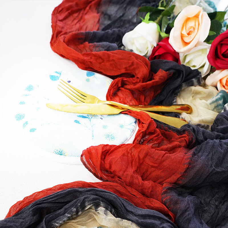 Tablecloths and Linens with Tie-Dye Red-Blue Curtains for Weeding Parties Ceremony Photography Banquet Event Party - KetieStory