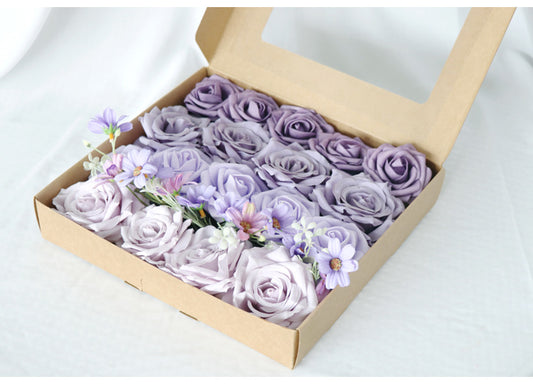 Purple Roses Flower Box Silk Flower for Wedding Party Decor Proposal - KetieStory