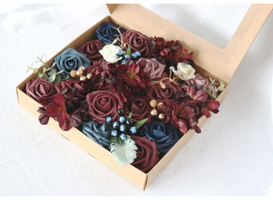Dark Red Blue Roses Flower Box Silk Flower for Wedding Party Decor Proposal - KetieStory