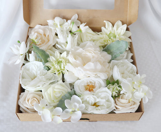 White Green Peony Flower Box Silk Flower for Wedding Party Decor Proposal - KetieStory