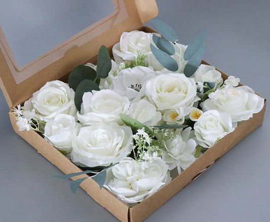 Flower Box White Roses Silk Flower for Wedding Party Decor Proposal - KetieStory
