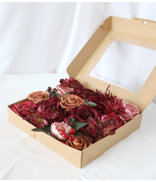 Dark Red Roses Flower Box Silk Flower for Wedding Party Decor Proposal - KetieStory