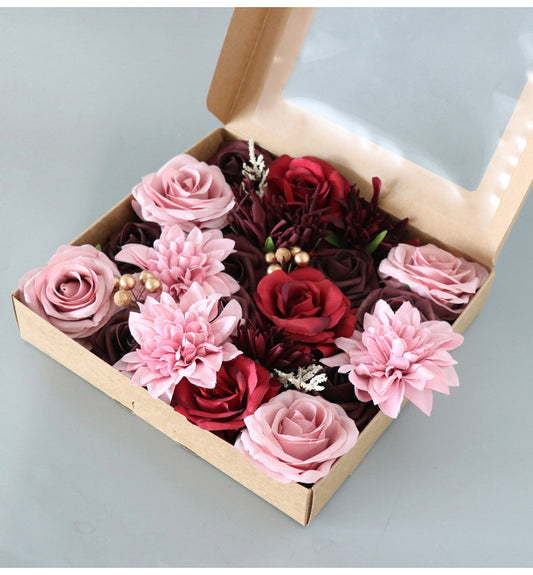 Pink Red Roses Flower Box Silk Flower for Wedding Party Decor Proposal - KetieStory
