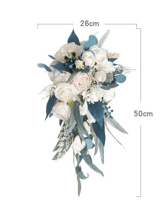 Cascade Bridal Bouquet Blue Champagne Rose for Wedding Party Proposal - KetieStory