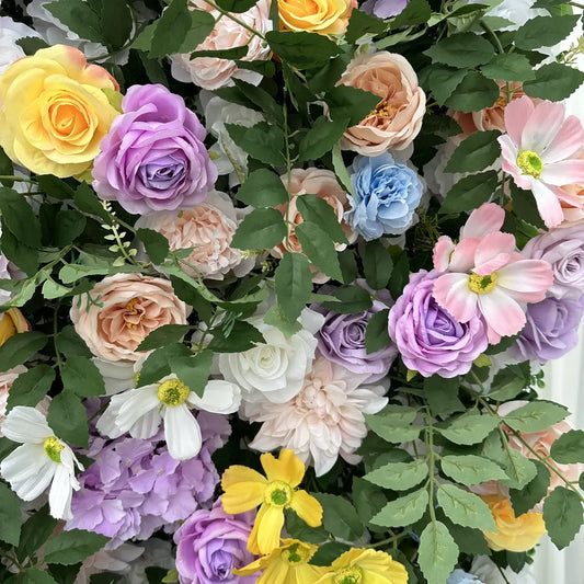 Flower Wall 3D Purple Yellow Rolling Up Curtain Floral Backdrop For Wedding Party Proposal Decor
