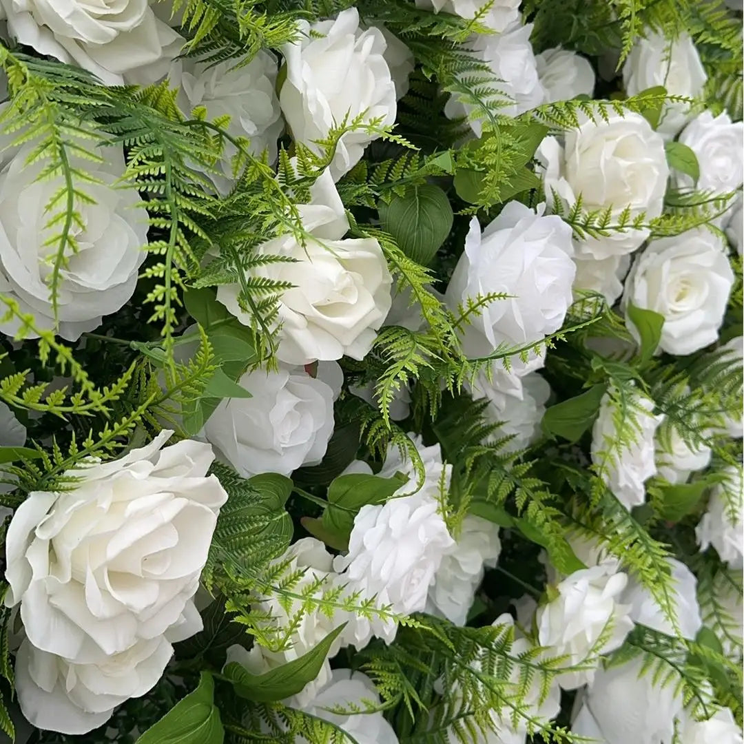 Flower Wall 3D Green White Rose Fabric Rolling Up Curtain Floral Backdrop Wedding Party Proposal Decor