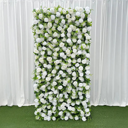 Flower Wall 3D Green White Rose Fabric Rolling Up Curtain Floral Backdrop Wedding Party Proposal Decor