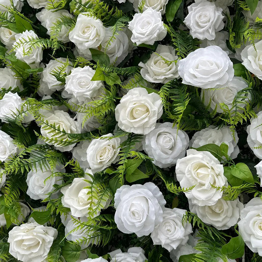 Flower Wall 3D Green White Rose Fabric Rolling Up Curtain Floral Backdrop Wedding Party Proposal Decor