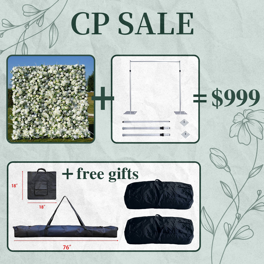 CP SALE Green White Roses Flower Wall for Wedding Party with Stand and Two Free Gifts