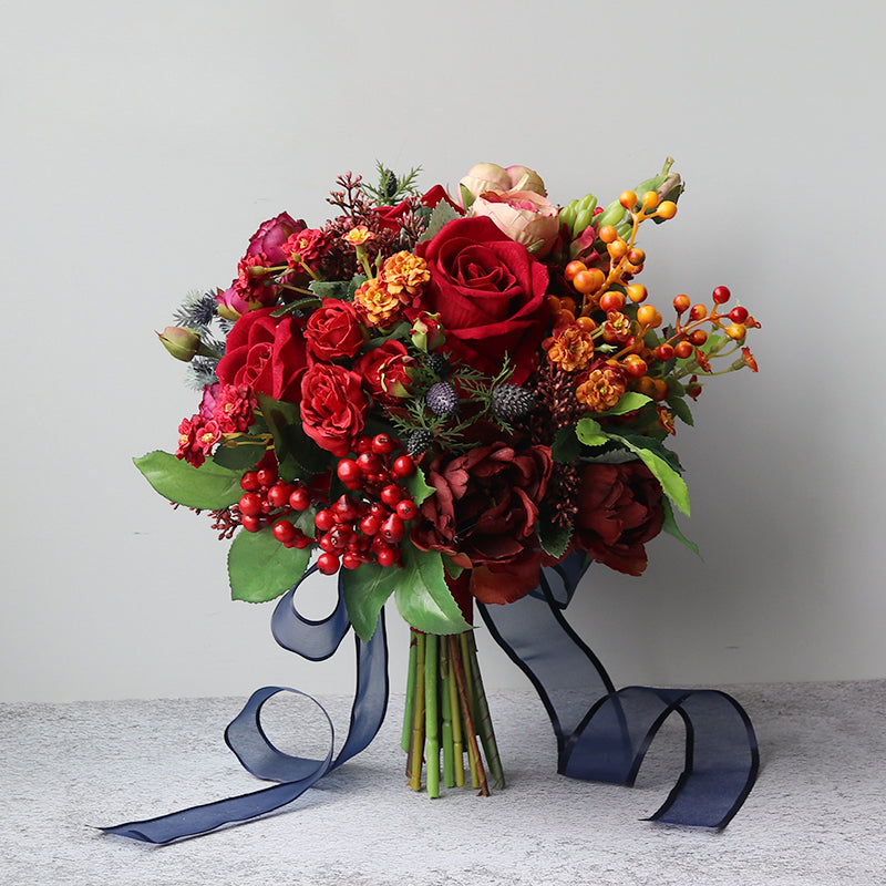 Bridal Bouquet Orange Red for Wedding Party Proposal - KetieStory
