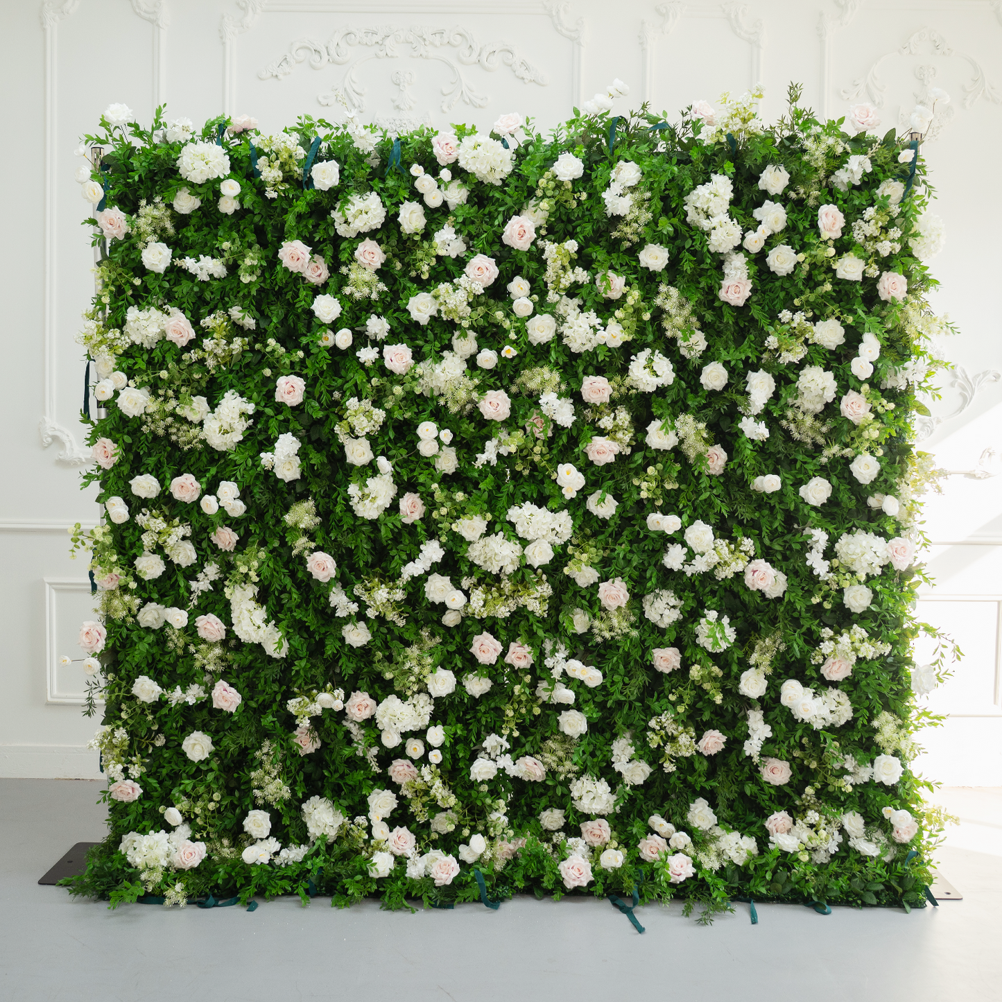 5D Spring Green White Flower Wall Backdrop with Fabric Backing for Wedding Event Party