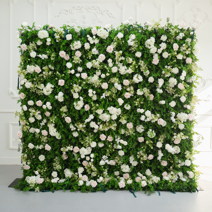 5D Spring Green White Flower Wall Backdrop with Fabric Backing for Wedding Event Party