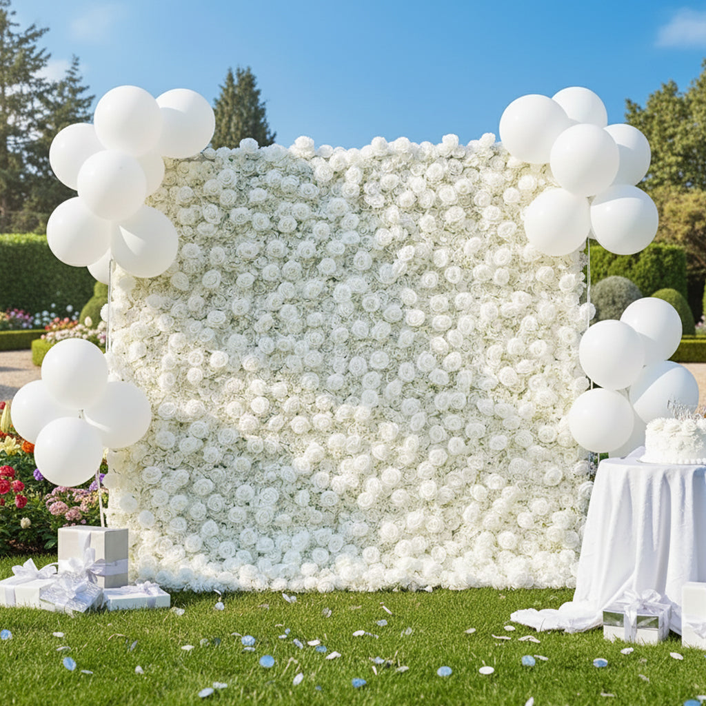 Lightning Deals: Flower Wall 3D White Rolling Up Curtain Floral Backdrop Party Proposal Wedding Decor