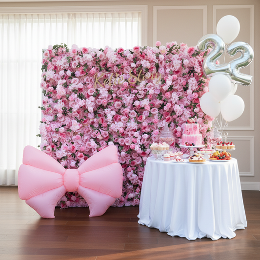 Lightning Deals: Flower Wall 5D Light Pink Rose Floral Backdrop Rolling Up Curtain for Event Party Decor