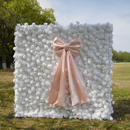 Flower Wall 3D White Rose Fabric Rolling Up Curtain Floral Backdrop Wedding Party Proposal Event Decor