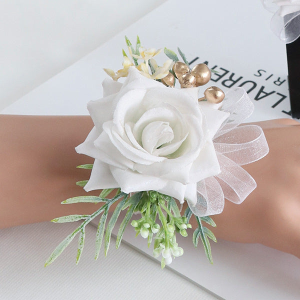 Wrist Flower in White Rose for Wedding Party Proposal Decor