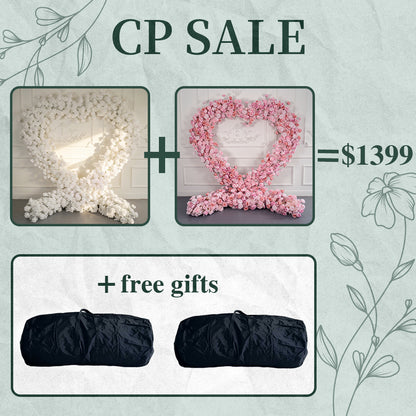 CP SALE 2 Pink White Rose Heart Shaped Flower Arch 8*8ft with Free Handbags