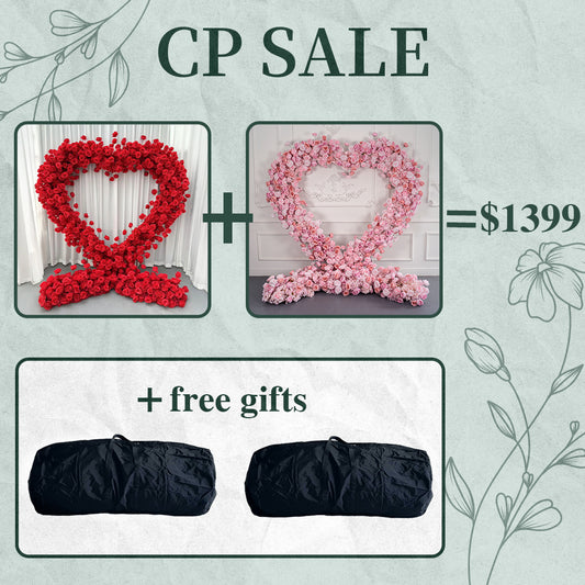 CP SALE 2 Pink Red Rose Heart Shaped Flower Arch 8*8ft with Free Handbags