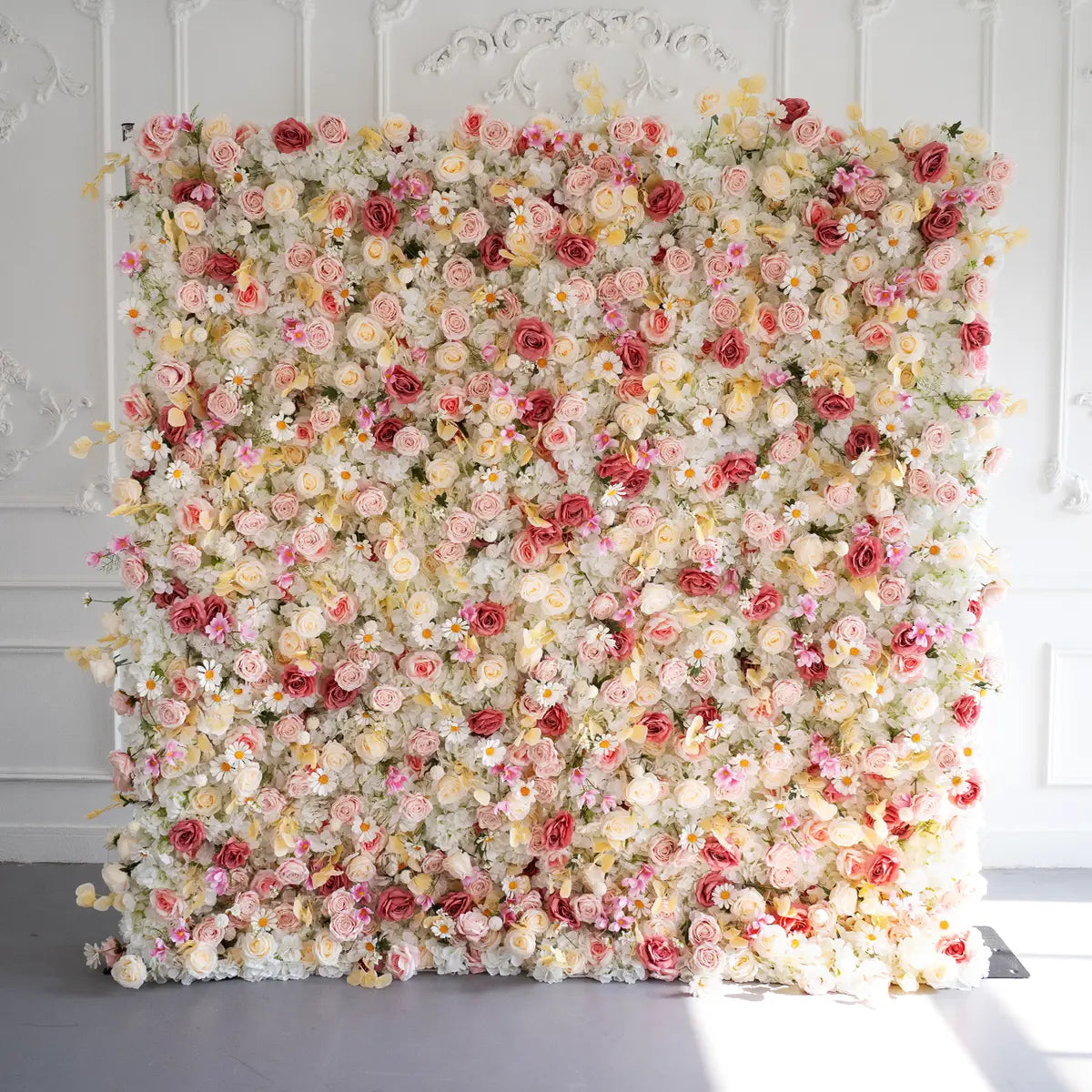 Lightning Deals: Flower Wall 5D Pink Creamy White Artificial Floral Backdrop for Event Party Decor