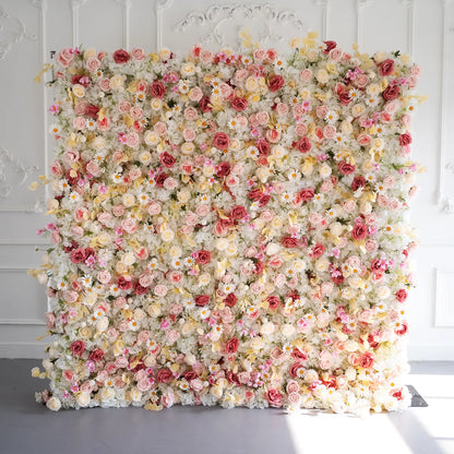 Lightning Deals: Flower Wall 5D Pink Creamy White Artificial Floral Backdrop for Event Party Decor