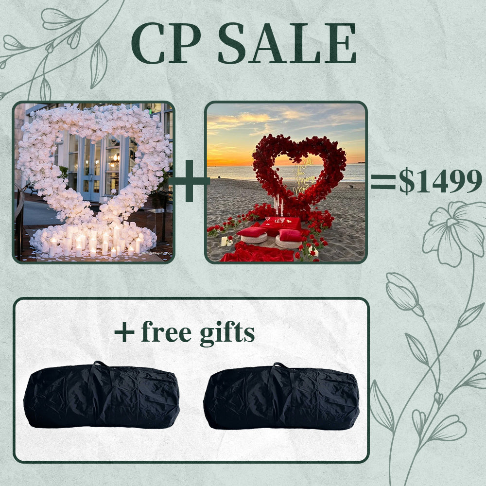 CP SALE 2 Rose Baby's Breath Heart Shaped Flower Arch 8*8ft with Free Handbags