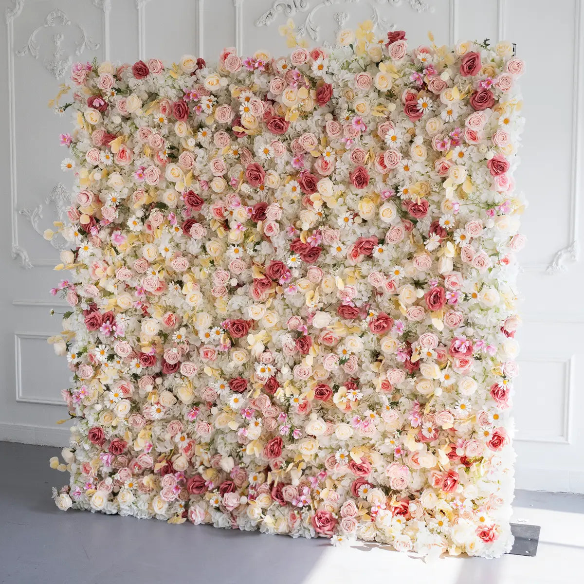Lightning Deals: Flower Wall 5D Pink Creamy White Artificial Floral Backdrop for Event Party Decor