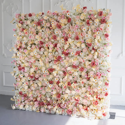 Lightning Deals: Flower Wall 5D Pink Creamy White Artificial Floral Backdrop for Event Party Decor
