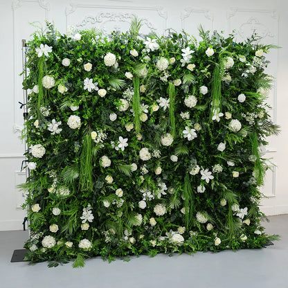 5D Spring Green Leaves Flower Wall Backdrop with Fabric Backing for Wedding Event Party